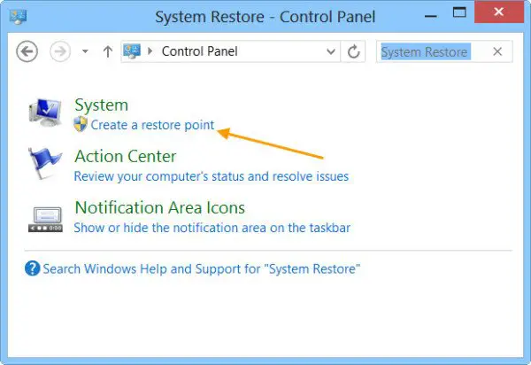 Create System Restore Point Create System Restore Point