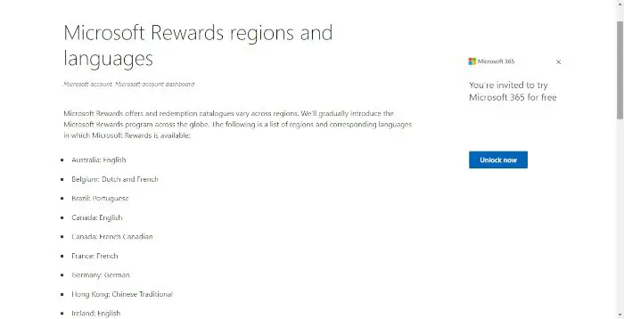 Microsoft Rewards regions and languages Microsoft Rewards regions and languages