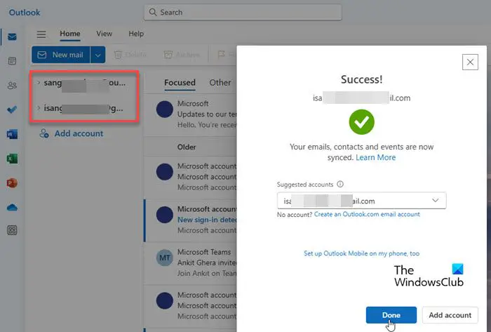 New account added in Outlook New account added in Outlook