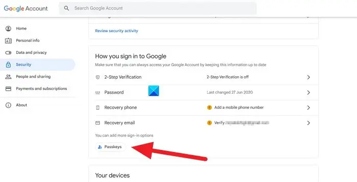 Passkeys in Google Account Passkeys in Google Account