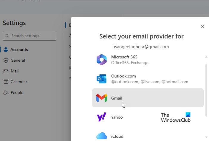 Selecting Email provider Selecting Email provider
