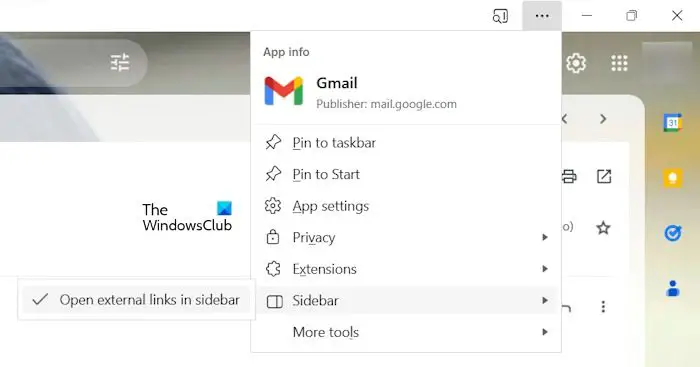 Sidebar in Gmail app for Edge Sidebar in Gmail app for Edge