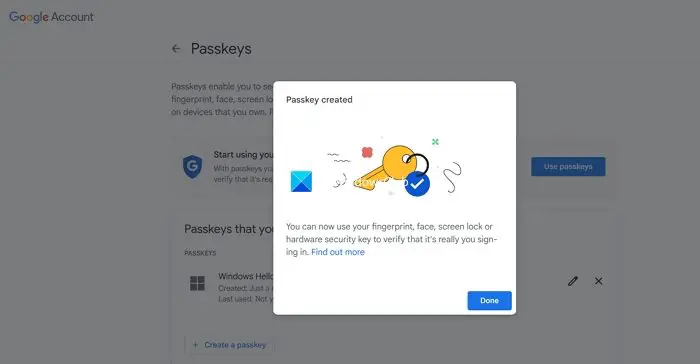 Successfully setup the passkey Successfully setup the passkey