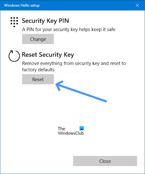Reset security key Reset security key