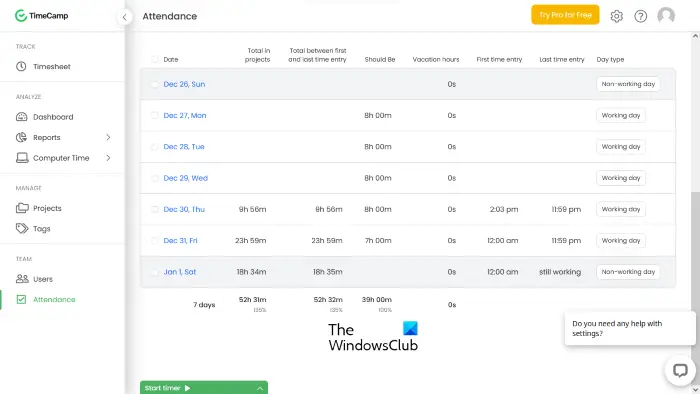 TimeCamp free Attendance Management System TimeCamp free Attendance Management System