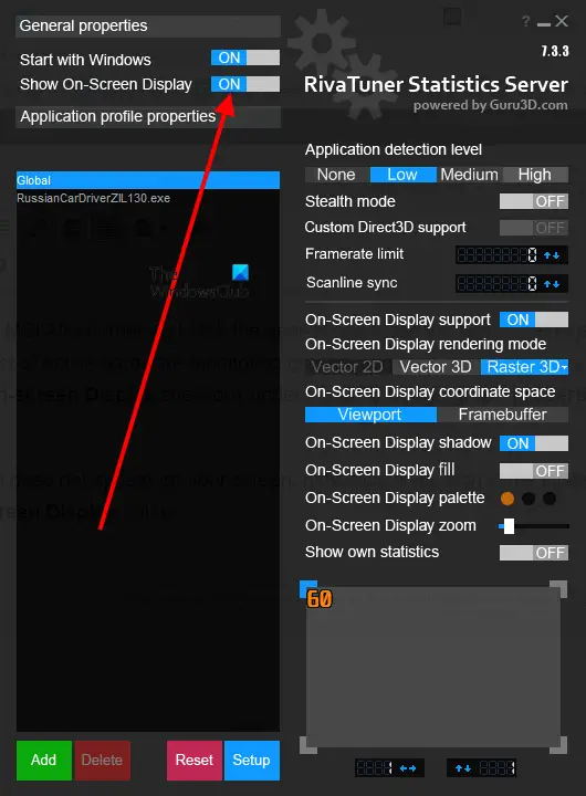 Turn on FPS in RivaTuner Turn on FPS in RivaTuner